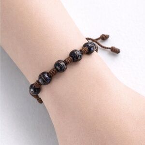 Adjustable Cord Beaded Bracelet Black‎ Ceramic Beads Brown Rope Boho